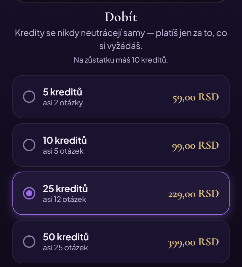 Balíčky na obrazovce Pokladna. Ceny na obrázku jsou jen příklad — ty uvidíš ceny, které Google Play ukáže pro tvou zemi.