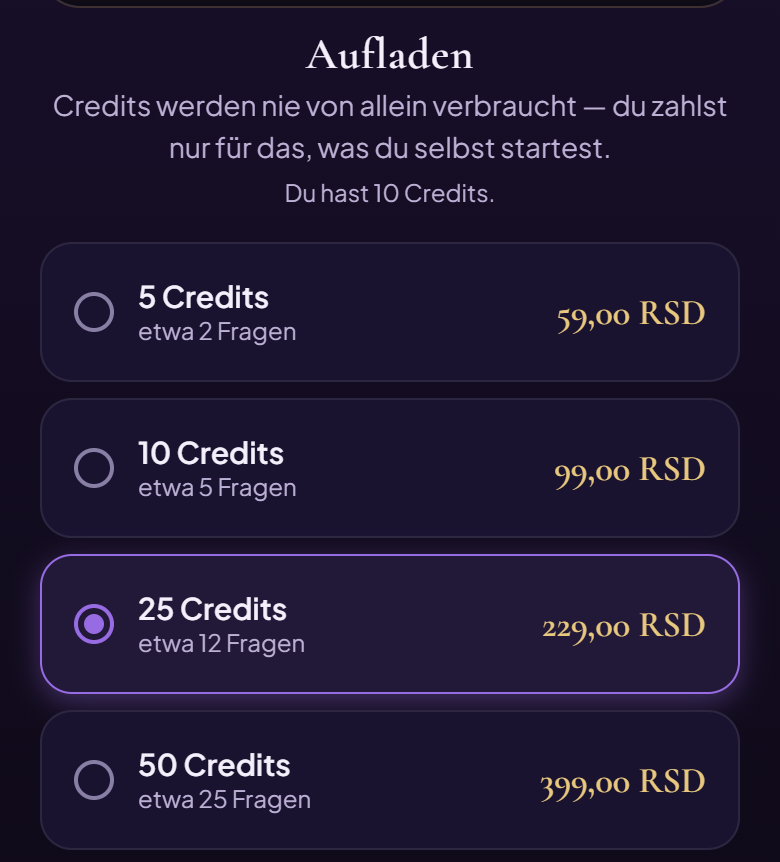 Pakete auf dem Bildschirm Kasse. Die Preise im Bild sind nur ein Beispiel – du siehst die Preise, die Google Play für dein Land anzeigt.