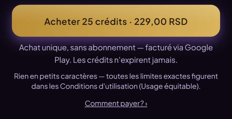 Le bouton d’achat, avec en dessous le lien vers ce guide.