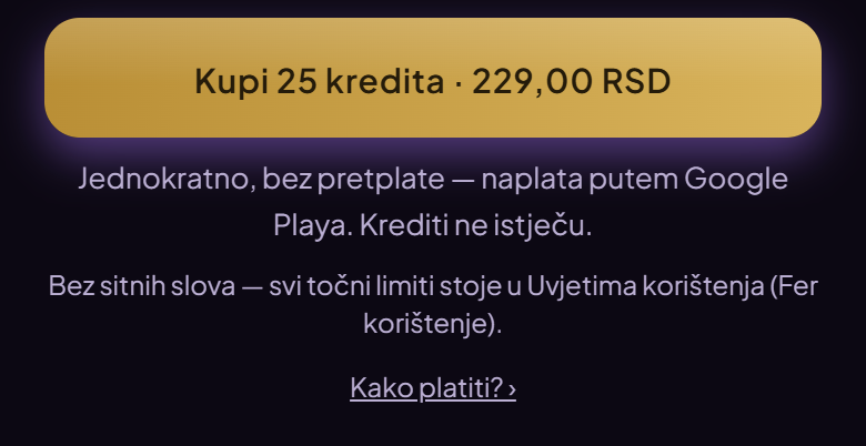 Gumb za kupnju, a ispod njega poveznica na ove upute.