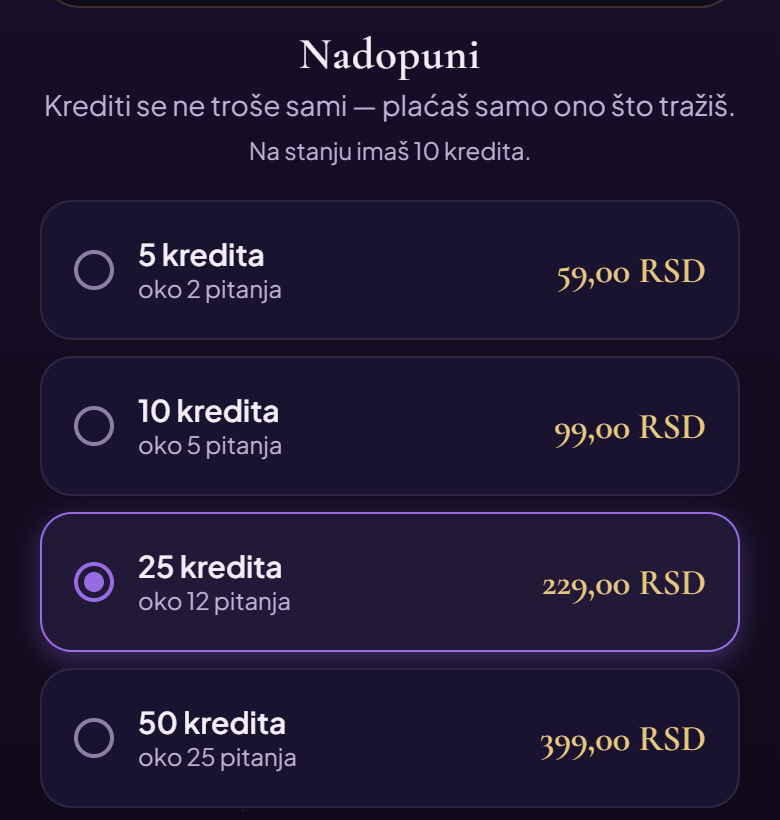 Paketi na zaslonu Blagajna. Cijene na slici su primjer — ti vidiš cijene koje Google Play pokaže za tvoju zemlju.