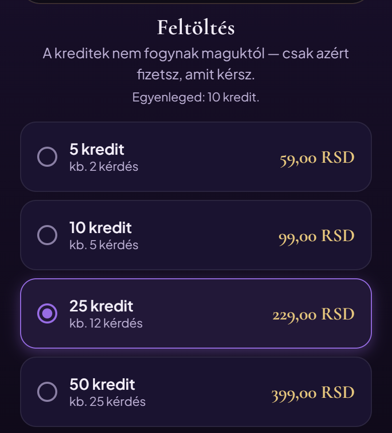 Csomagok a Pénztár képernyőn. A képen látható árak csak példák — te a Google Play által az országodra mutatott árakat látod.