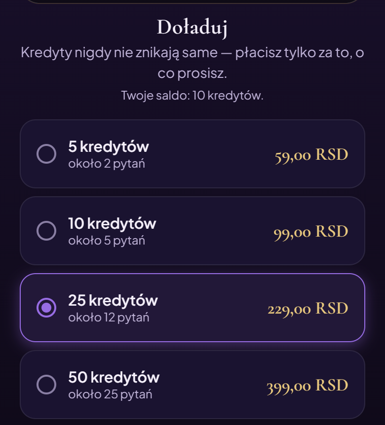 Pakiety na ekranie Kasa. Ceny na obrazku to tylko przykład — ty widzisz ceny, które Google Play pokazuje dla twojego kraju.