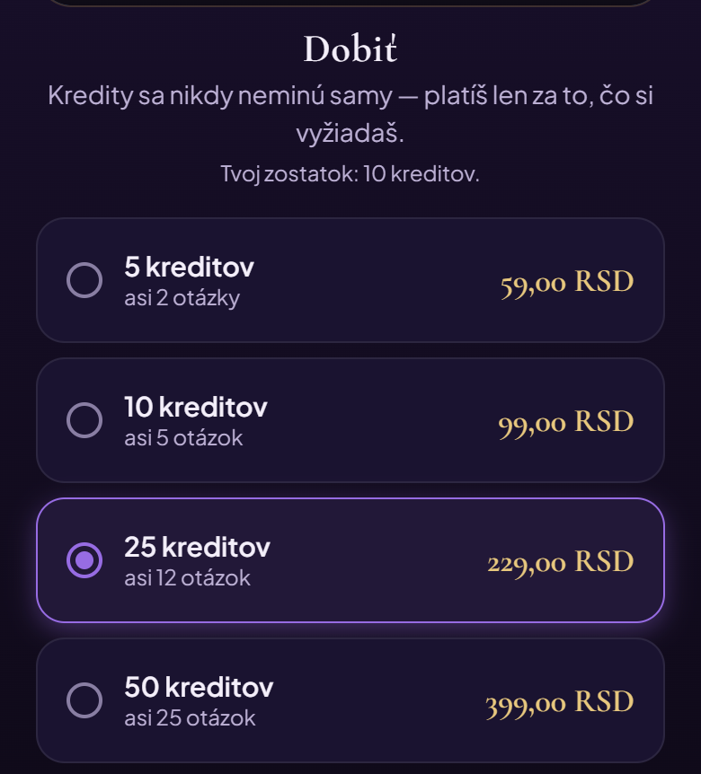 Balíky na obrazovke Pokladňa. Ceny na obrázku sú len príklad — ty uvidíš ceny, ktoré Google Play ukáže pre tvoju krajinu.