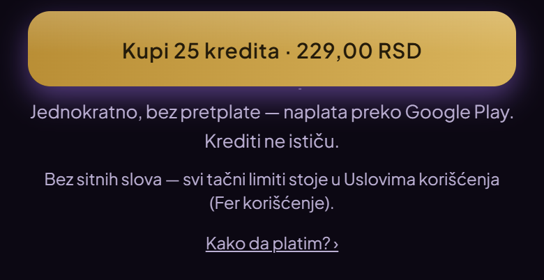 Dugme za kupovinu, a ispod njega link ka ovom uputstvu.